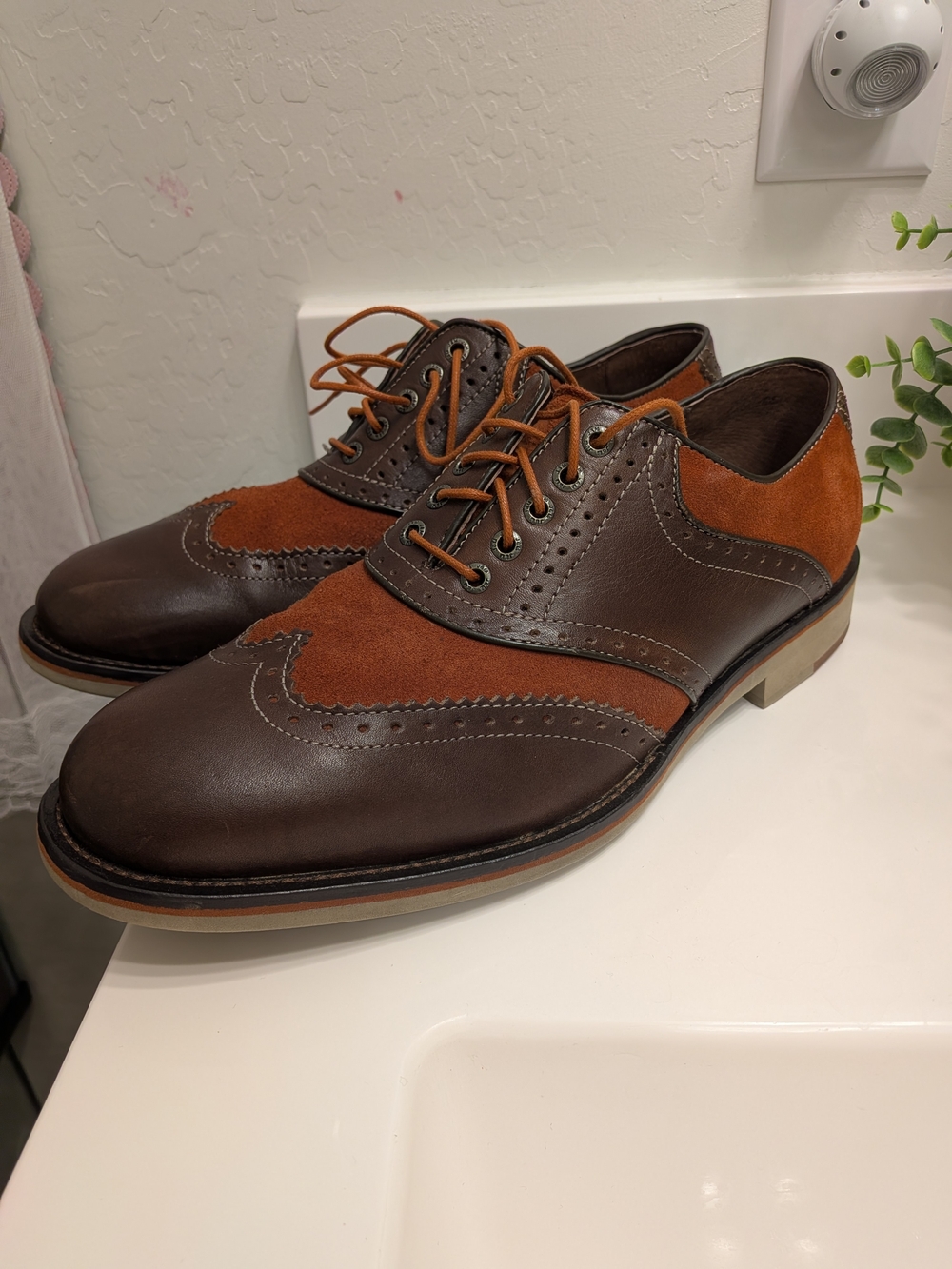 Johnston & Murphy Men’s Wingtip Oxford Dress Shoes Brown Suede Leather Size 10M